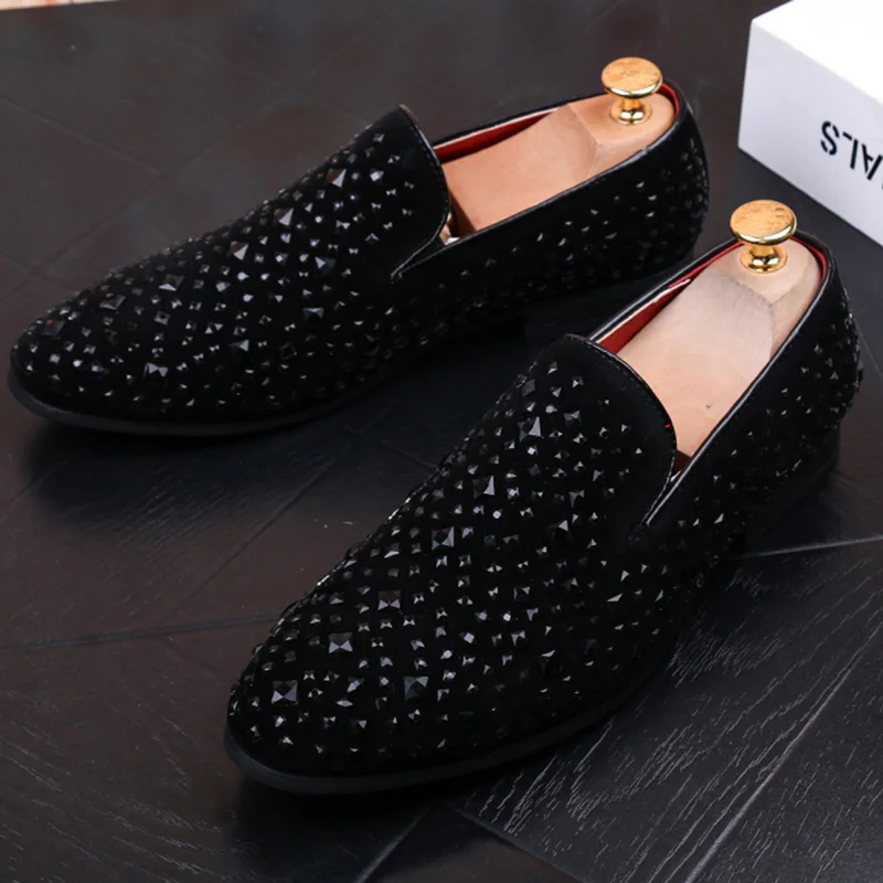 NEW 2018 Fashion Men Shoes Black Rhinestones Men Dress Shoes Oxfords