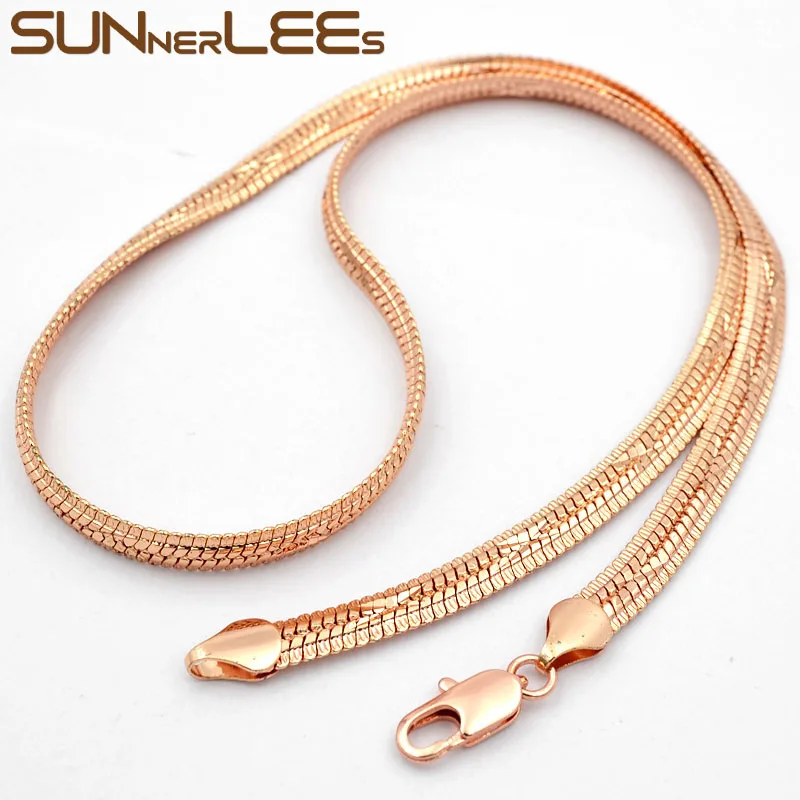 

SUNNERLEES Fashion Jewelry Rose Gold Color Necklace 6mm X Pattern Herringbone Chain For Mens Womens Gift C69 N