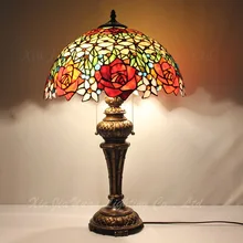 16 дюймов плоти страна цветы Тиффани настольные лампы страна Стиль цветное Стекло лампа для Спальня прикроватная лампа E27 110-240V