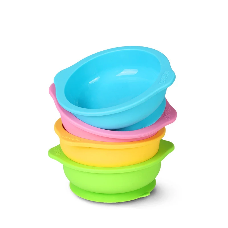 Non toxic Silicone Baby Kids Sucker Dishes Bowl Colorful Anti slip