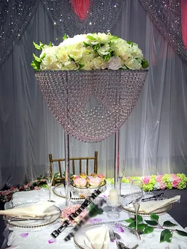 

new style Clear Acrylic beads Crystal Diamond Cut Beaded tall flower stands vase for wedding