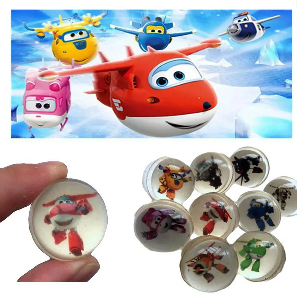 

5 pcs/lot Cartoon Super Wings Bounce Ball Transparent Smooth Surface Color Printing Soft Rubber Model High Elastic Ball Kid Toy