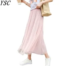 Лето г. Последние Стиль Женские трикотажные Лен шифон Однотонная юбка плиссированные украшения высокое качество юбка ультра тонкий стиль 2