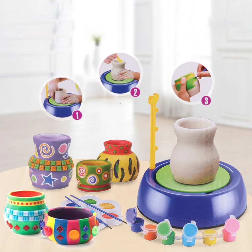 Ideal  Mini DIY Handmade Ceramic Pottery Machine Electric Toys For Boys Girls Pottery Wheels Arts And DIY 