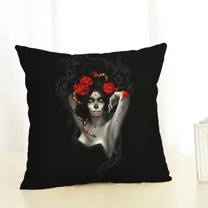 Terrorible Zara*Women Printed Flowers Cushion Cover 45x45cm Linen Black And White People Throw Pillow Covers Tattoo Woman Pillow