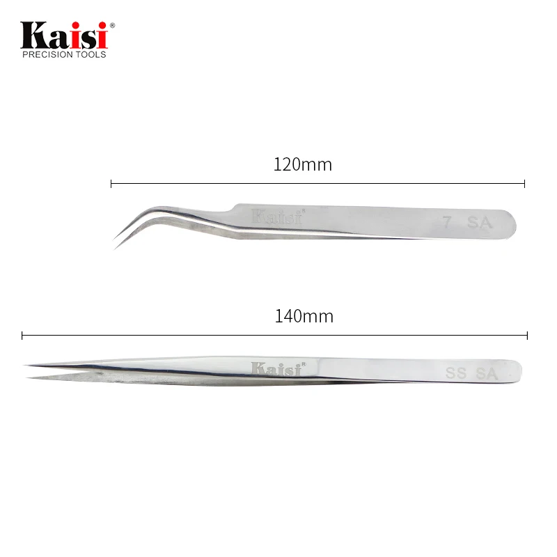 kaisi Precision Tweezers Stainless Steel Tweezer Tools Eye lashes Eyelash Extension Tweezers Curve Pincet Eyelash SS-SA 7-SA