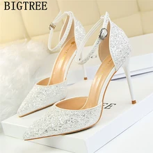 New Arrival 2021 buty Mary Jane brokat obcasy Bigtree buty damskie pompy szpilki buty ślubne panna młoda czerwone obcasy Tacones Mujer