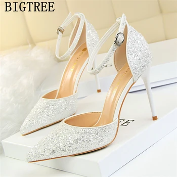 Zapatos de tacón Zapatos Mary Jane con purpurina para Mujer, calzado de tacón Bigtree, Stilettos para boda, Tacones rojos para novia, 2020