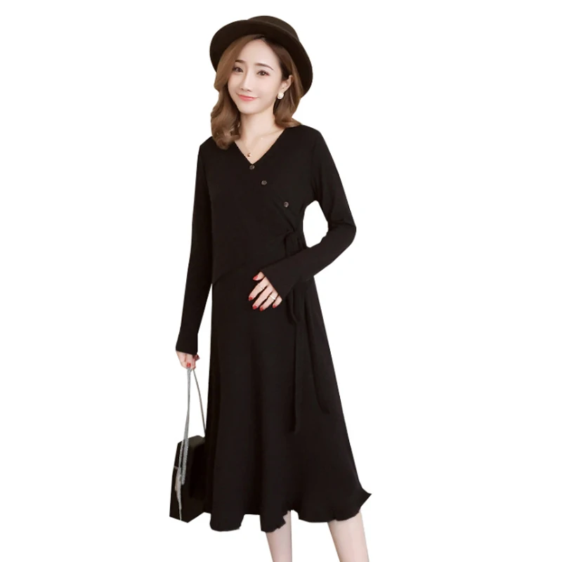 

2018 autumn winter pregnant women dress Korean dress pregnant women knitted dress postpartum breastfeeding skirt maternity coat