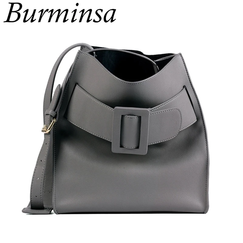 

Burminsa Large Genuine Leather Bucket Bags Women Luxury Bucket Bags Designer Handbags High Quality Shoulder Crossbody Bags 2018