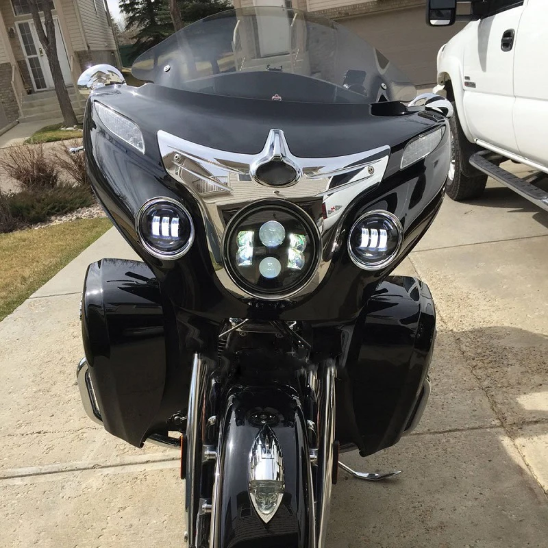 Pair BlackChrome LED Motorcycle Headlight Front Passing Fog Light Universal 12V with Housing Bracket For Harley Motorcycle (39)