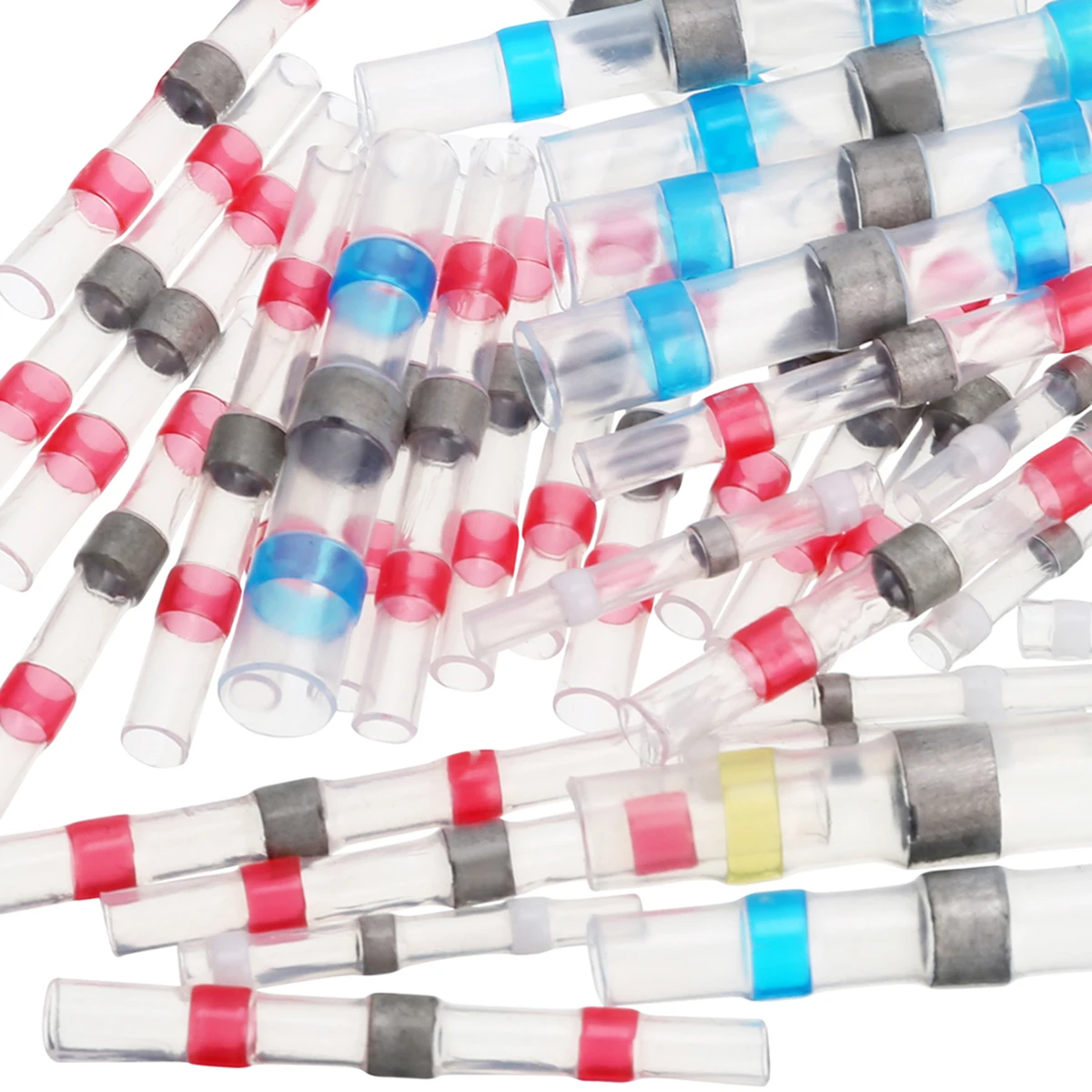 100pcs Heat Shrink Tube Terminals Waterproof Shrinkage Solder Sleeve Tube Mixed Colors Butt Wire Connected Cable 26-10 AWG