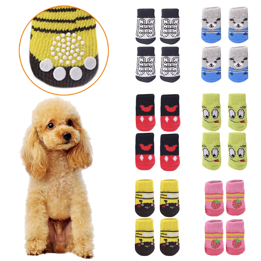

4PCS Pet Dog Socks Cute Warm Socks Dog Socks Shoes Design Socks acrylic fibers non-slip warm for winter Pet accessories hot