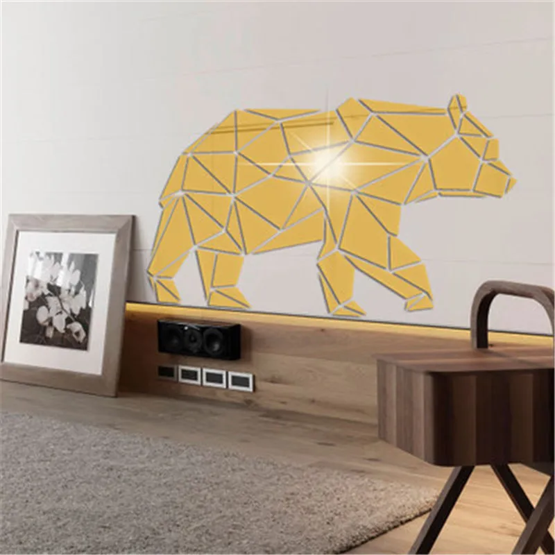 Акриловая зеркальная Настенная Наклейка с медведем для детской комнаты, домашний декор для гостиной, Геометрическая акриловая наклейка с животными, зеркальная декоративная наклейка
