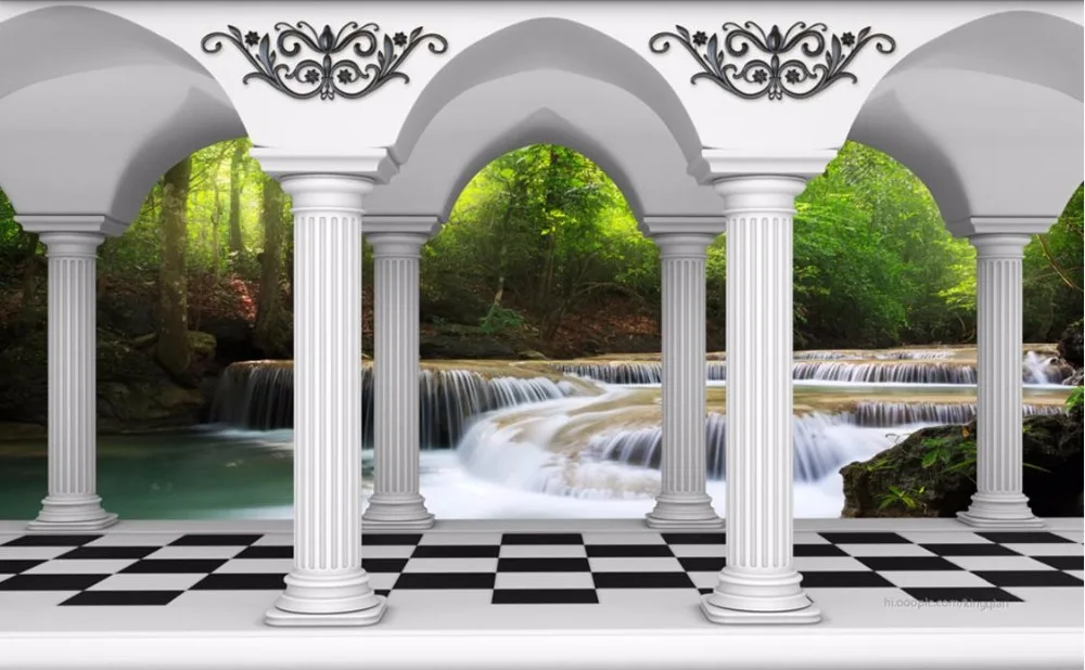 Goede Aanpassen Wallpaper Badkamer Muren Romeinse kolom Waterval streamen landschap Home Improvement 3D Behang Muren