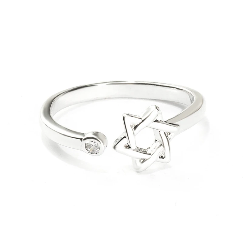 

SHUANGR Punk Silver Color Star Of David Ring Pentagram Open Cuff Band Biker Rings Jewelry For Women Men Cocktail Ring Party 2018