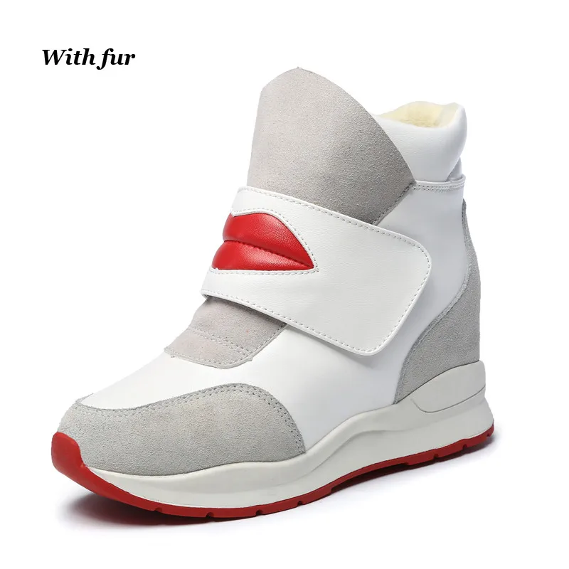 PINSEN/зимние женские ботинки; замшевые ботильоны из мягкого плюша; обувь, увеличивающая рост, на застежке-липучке; женская зимняя обувь на меху - Цвет: 5202 Winter White
