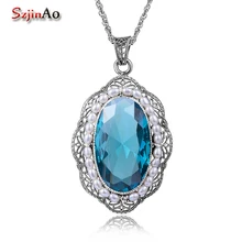Szjinao Женские аксессуары винтажный большой Аквамарин натуральный пресноводный жемчуг подвеска 925 серебро красивое ожерелье; бижутерия