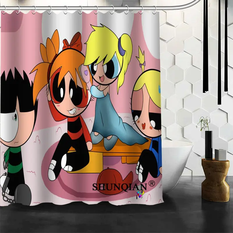 Пользовательские Powerpuff девушки Перезагрузка занавеска для душа 12 крючков для ванной комнаты высокое качество полиэстер ткань занавес для ванной 3D печать