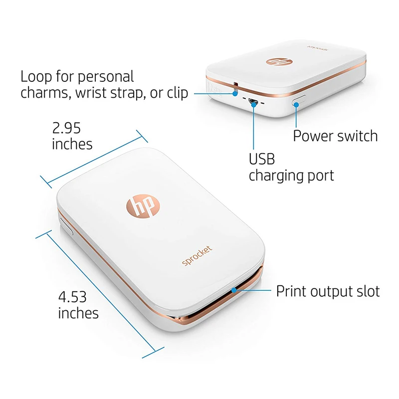 Hp Sprocket портативный фотопринтер для 5*7,6 см(2x3-дюймов) липкая Zink фотобумага легко печатать фотографии в социальных сетях