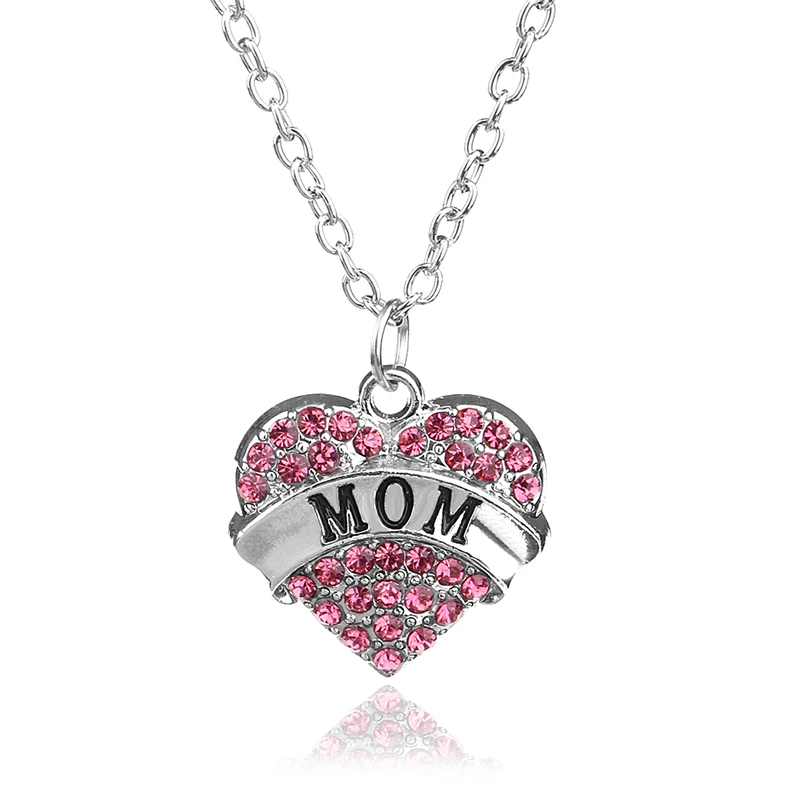 2016 New Trendy Necklace Full Crystal Heart Mom Pendant Necklaces