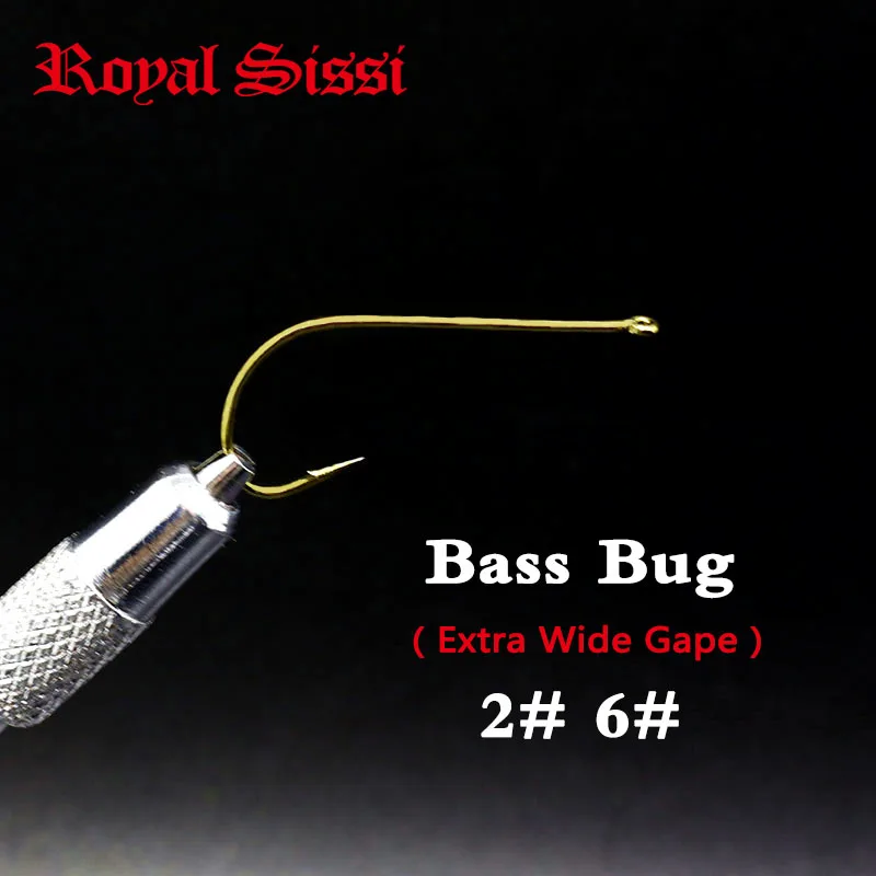 2sizes 20pcspack extra wide gape Bass Bug fly hook No. 2# 6# salt water fly hooks for Bass trout dark brown 2X long shank hooks