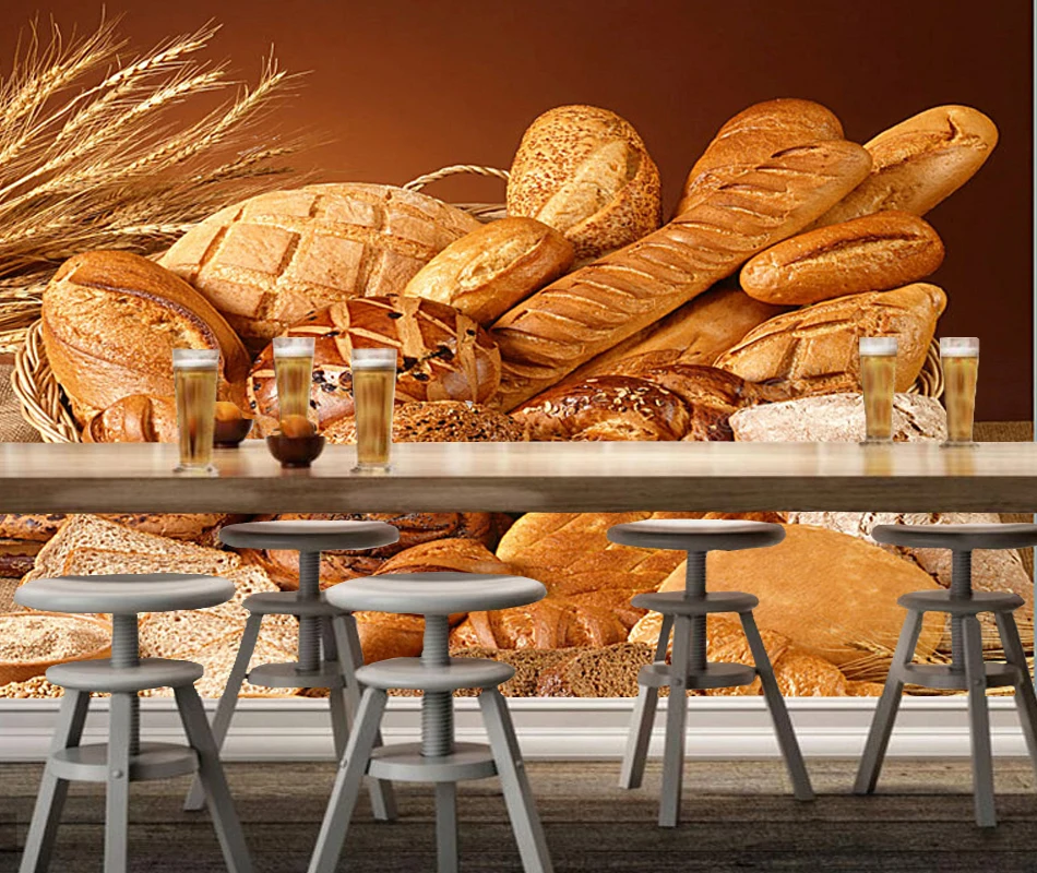 

Bakery Wallcoverings,Wheat With Bread,3D Modern Mural for Restaurant Cafe Background Wall papel de parede home decor