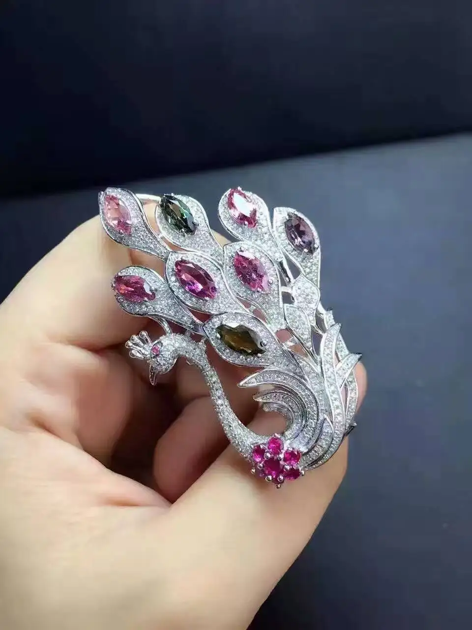  Bohême élégant paon deux utilisations naturel multicolore tourmaline pendentif naturel pierre gemme