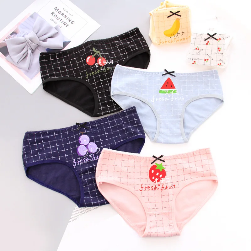 

Cartoon Girls Underwear Fruit Print Kawaii Teenage Panties Young Girls Cotton Panties Kids Briefs For 12-20Y Female Lingerie