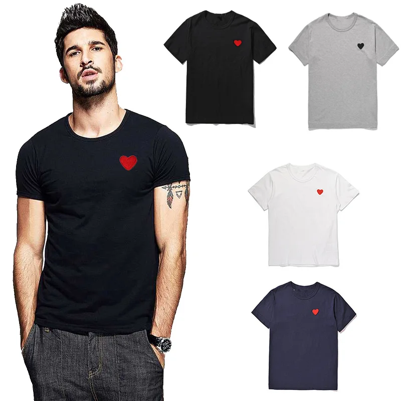 

（Have eyes）Fashion Couple T-Shirt 2019 Casual Embroidery Single Love-Heart Breathable Tshirt Casual Summer Outfits For Man Women