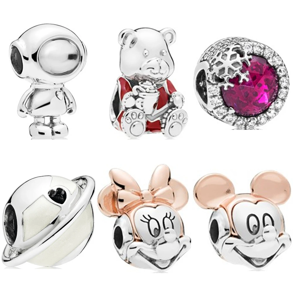 

Sliver 925 Bead Charms Mickey Earth Snowflake Bear Robot Charm Fit Original Pandora Bracelet DIY Women Jewelry Making
