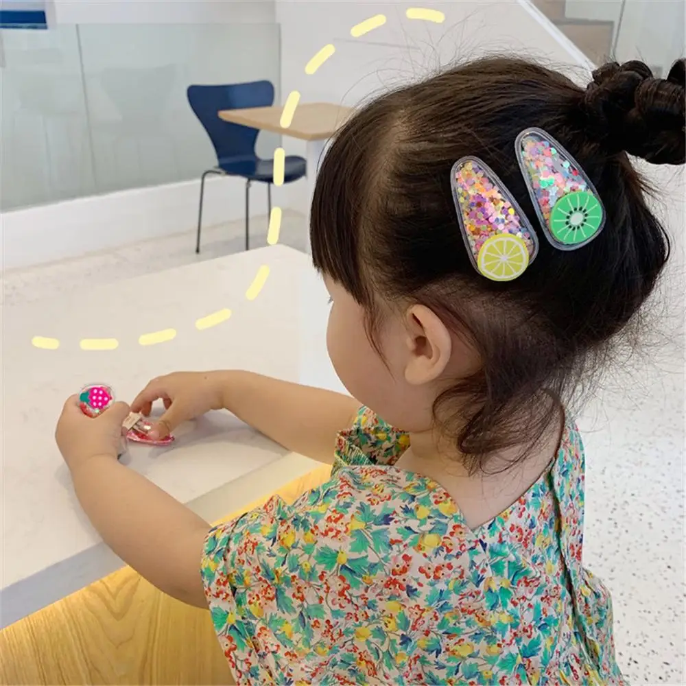 

2 pcs Children's Transparent Hair Clips Colorful Sequin Heart Kids Fruit Pvc Hairpin Water Droplet Hairgrip Hair Accessories