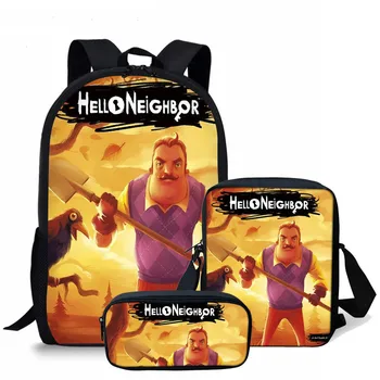 

THIKIN Hello Neighbor 3PCS/Set School Bag Set Children Schoolbag Kids Girls Boys Satchel Shoulder Bags Students Rucksack Moclila