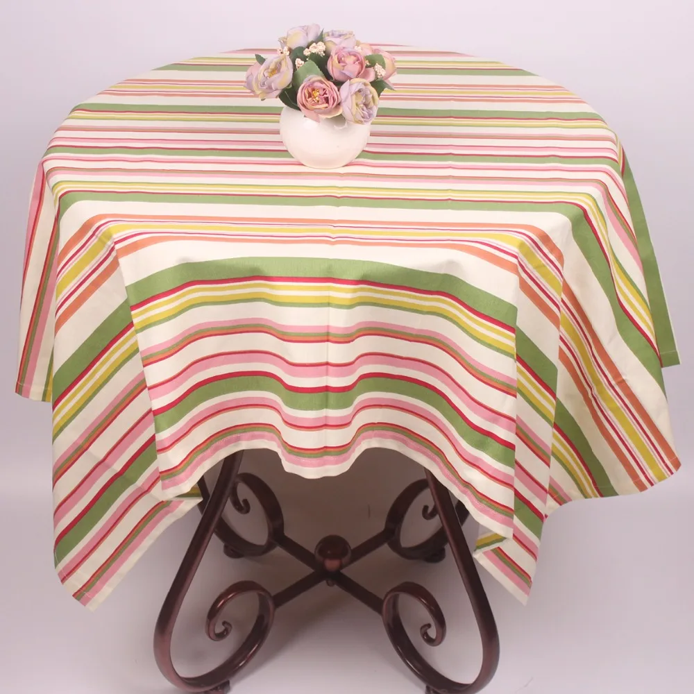 CURCYA Rainbow Stripe Tablecloths for Small Tables / 100 Cotton Table Cloth Cover 110x110cm