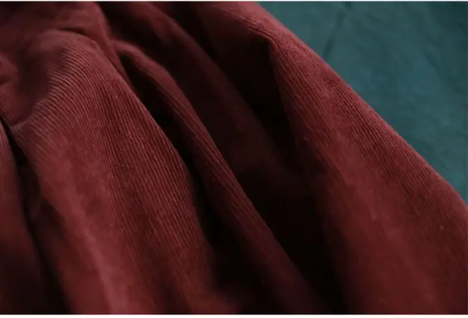 Literature Plus Size Style Corduroy Skirt Mid-length Vintage Loose A-line Type Skirt Elastic Waist Pleated Bubble Long Skirt 18