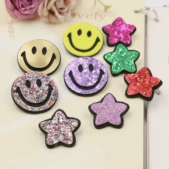 

Trendy Glitter Smiling Face Button Patch Sticker Charm Craft Kawaii Stars Flatback Stickers Fit Girls Hair Jewelry Decoration
