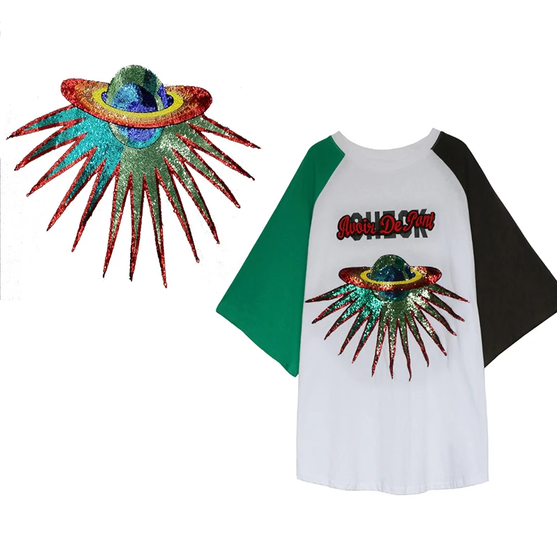 

Quality Large Sequins Patch Iron on universe applique, 15.5*12 inch planet patch for T-shirt