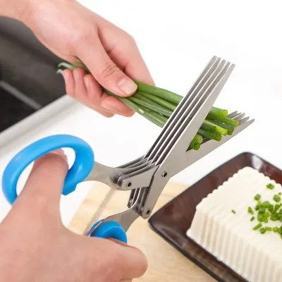 

BF040 Stainless steel kitchen scissors multifunctional household five layer of edible seaweed green onion cut paper scissors