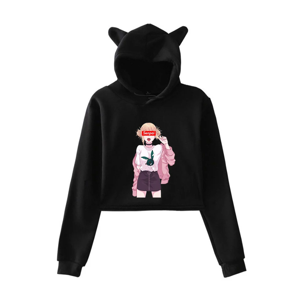 

Senpai 2D Cat Cropped Hoodies Women Long Sleeve Hooded Pullover Crop Tops 2019 New Arrival Hot Sale Fashion Streetwear Clothes