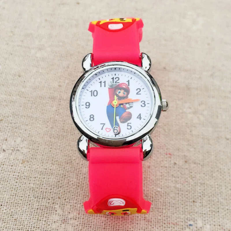 Детские часы с мультяшным Марио; кварцевые 3D Силиконовые наручные часы для девочек; Clcok E08 - Цвет: Rose