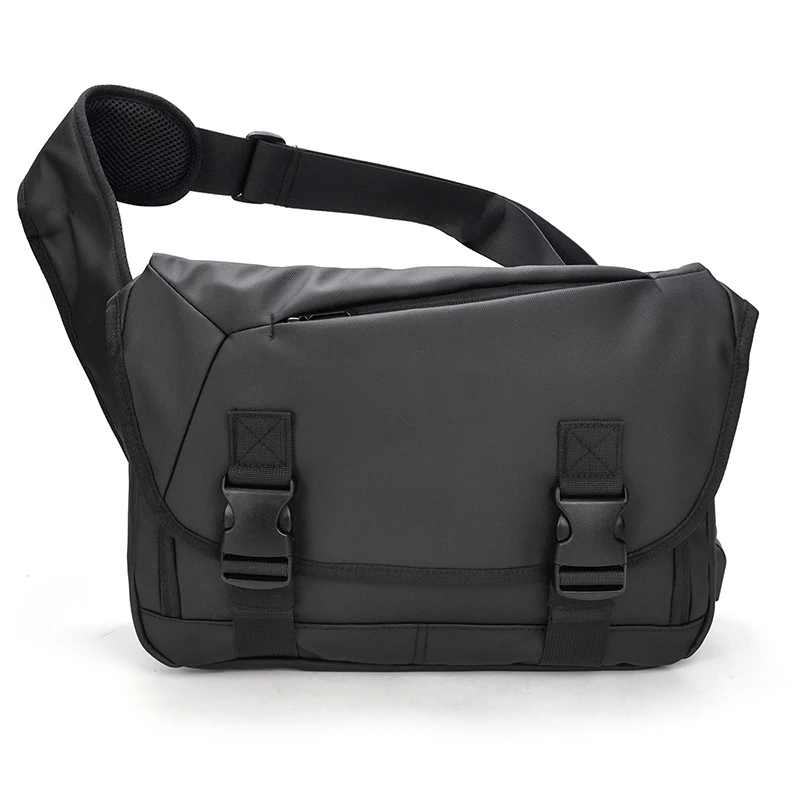 

Luufan Oxford Mens Shoulder Bag With USB Connector Messenger Black Laptop Ipad Bag 13.6" Crossbody Bags Waterproof Outdoor Bags