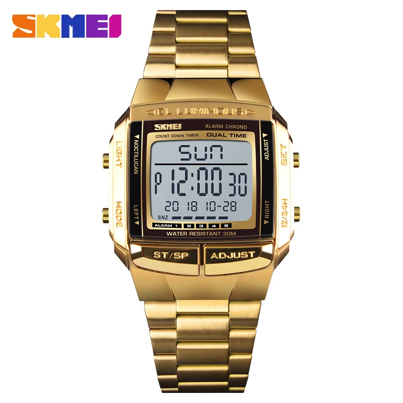 SKMEI Военные Спортивные часы электронные мужские часы лучший бренд класса люкс мужские часы водонепроницаемые светодиодные цифровые часы Relogio Masculino - Цвет: gold
