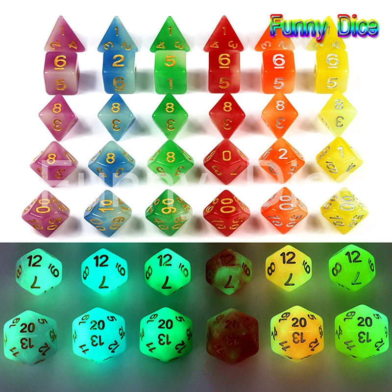 

6 Color Two Color Mix Color Glow In The Dark Dice 7 Pc/set D4 D6 D8 D10 D10% D12 D20 for D&D RPG for Boardgame