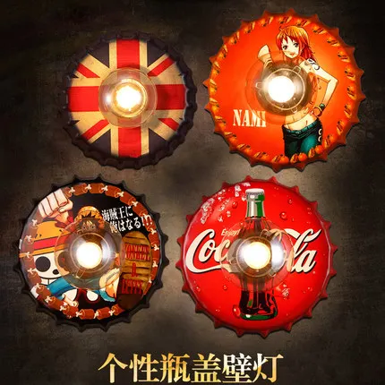

Vintage Theme Bar Art Deco Lighting Loft Style Wall Lamp Creative Wall Light Bottle Cap Industrial Wall Lights Cafe Retro Light
