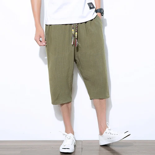 Брендовые летние льняные Мужские штаны дышащие тонкие льняные брюки джоггеры хип-хоп спортивные штаны мужские шаровары с низкой слонкой - Цвет: army green
