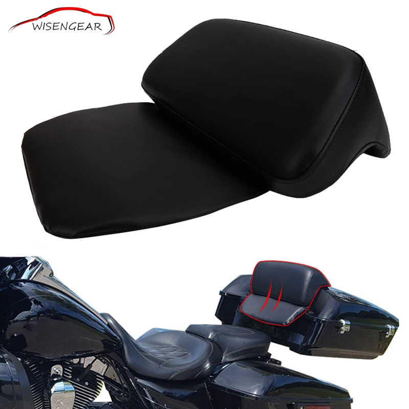 WISENGEAR Black PU Rear Luggage Chopped Tour Pak Backrest Pad Passenger Cushion For Harley Touring Electra