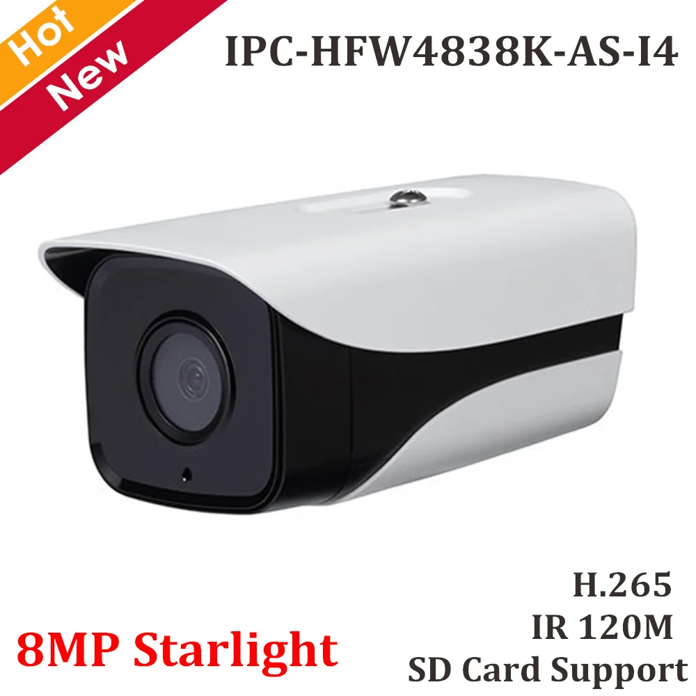

Original Starlight IP camera 8MP 3840x2160 H.265 IR 120m Waterproof Security Camera Support Max 128g Sd card IPC-HFW4838K-AS-I4