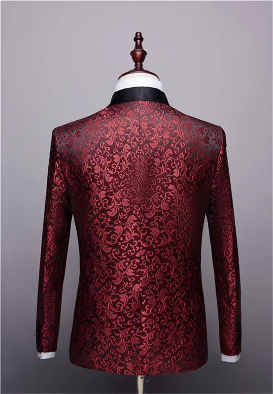 Men Formal Red Embroidered Wedding Men suit Slim Fit Suits 2 Pieces Groomsmen Wedding Suits For Men Bridegroom (Jacket+Pants)