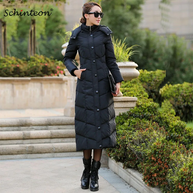 

Women Down Coat Winter Jacket Slim Long Outwear 90% White Duck Down Hood Warm Fashion High Quality Gift Fast Shipping