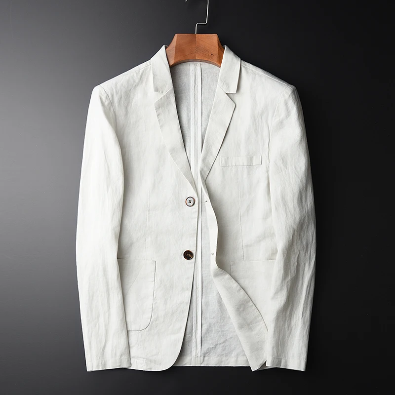 Белый льняной Повседневный блейзер мужской моды размера плюс бизнес приталенный брендовый Пиджак однобортный однотонный пиджак для мужчин A3645